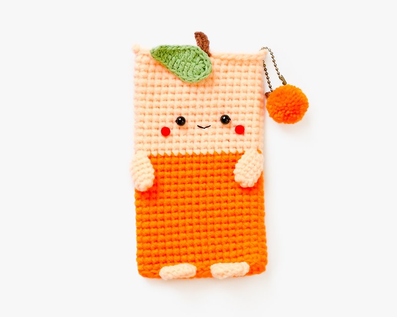 Crochet Orange/ iPhone 7 plus Case, Crochet cellphone pouch. - เคส/ซองมือถือ - ผ้าฝ้าย/ผ้าลินิน สีส้ม
