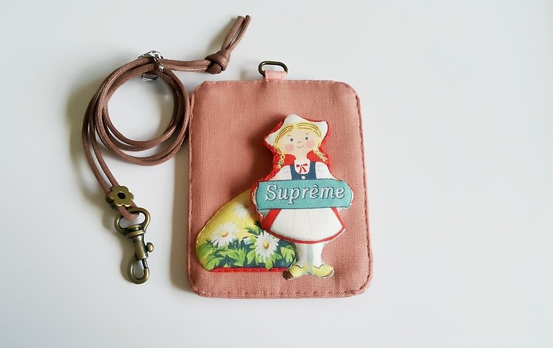 mini bear hand-made girl's small garden card holder + lanyard exclusive - ที่ใส่บัตรคล้องคอ - ผ้าฝ้าย/ผ้าลินิน 
