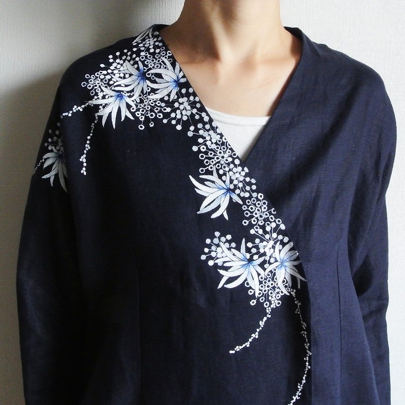 リネン羽織り・海中植物 - 外套/大衣 - 棉．麻 藍色