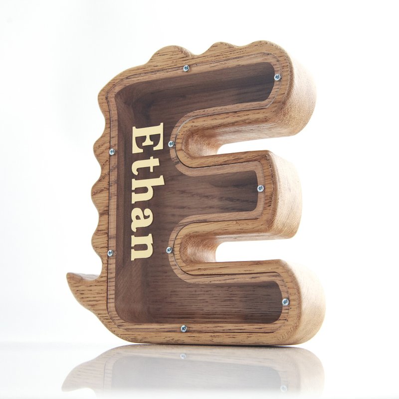 Letter piggy bank DINOSAUR for boys or girls Wooden Christmas Customized gift - Coin Banks - Wood 