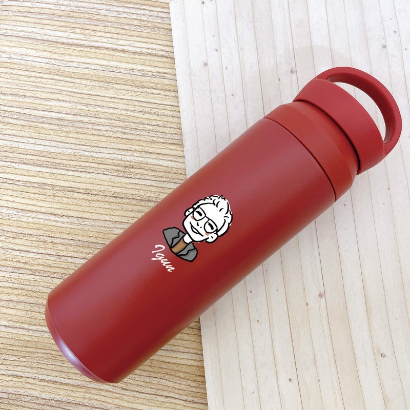 【艾米薇兒 人物簡筆似顏繪】日式插畫風手提保溫杯 名媛紅 500ml - 保溫瓶/保溫杯 - 不鏽鋼 