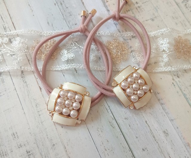 wow Button Handmade-Single pearl arrangement hand made button hair ring hair  accessories - Shop wow-made Hair Accessories - Pinkoi