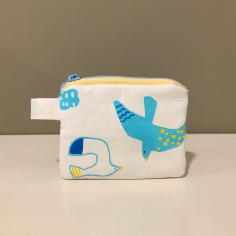 海鷗—鋪棉小袋/零錢包/耳機收納 - 零錢包/小錢包 - 棉．麻 