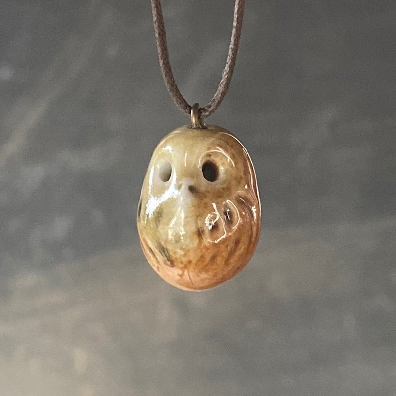 Fired Pottery Essential Oil Necklace Warming Owl - Necklaces - Pottery Khaki