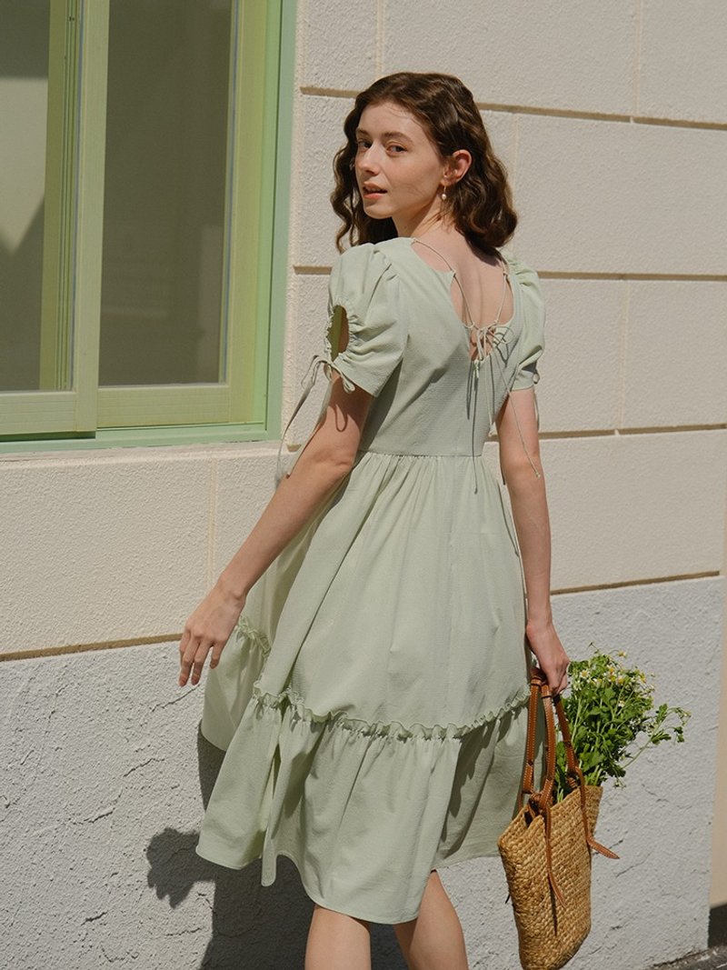 Mintcheese 夏のフレンチ少女花弁ワンピース - ワンピース - コットン・麻 グリーン