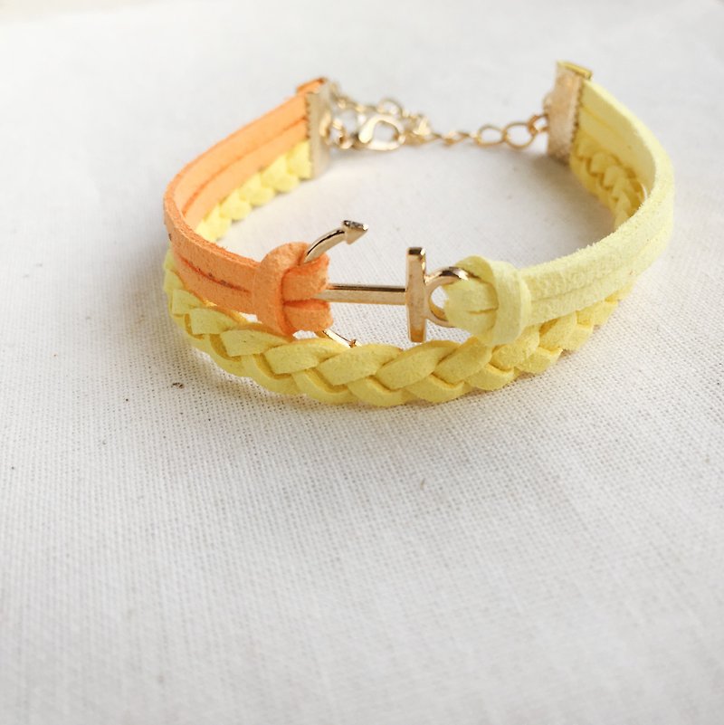 船錨 手工製作 雙手環 淡金色系列-檸檬黃 限量 - 手鍊/手環 - 其他材質 黃色
