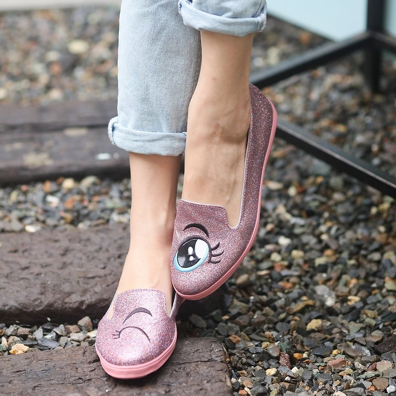 Mei pink sequined winking loafers (adult) - รองเท้าลำลองผู้หญิง - ไฟเบอร์อื่นๆ สึชมพู