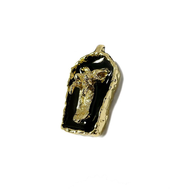 Black Enamel Gold Bottom 12 Zodiac Lucky Pendant - Black Enamel Collection