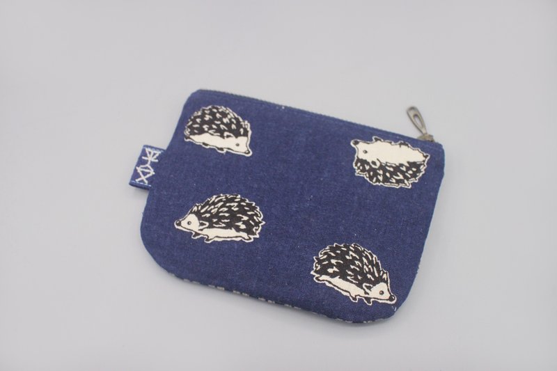 Ping An Xiaole Bag-Little Hedgehog (Navy Blue Bottom), Double-sided Two-color Wallet - กระเป๋าสตางค์ - ผ้าฝ้าย/ผ้าลินิน สีน้ำเงิน