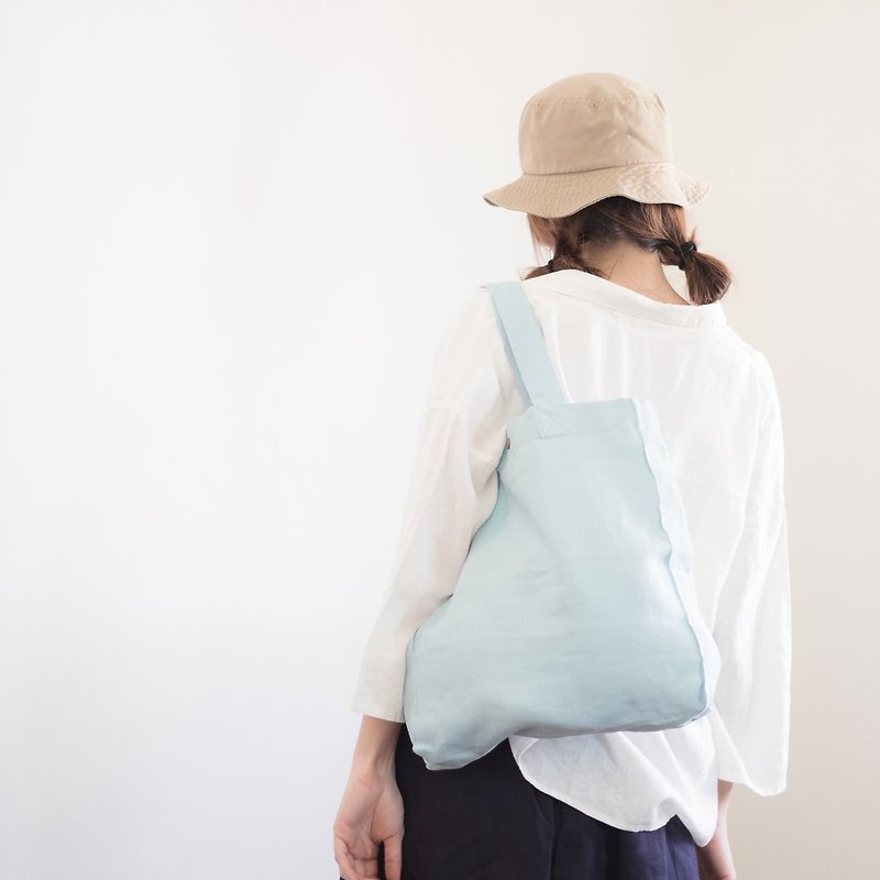 กระเป๋าผ้าลินิน Casual (สีฟ้าอ่อน) - กระเป๋าถือ - ลินิน สีน้ำเงิน