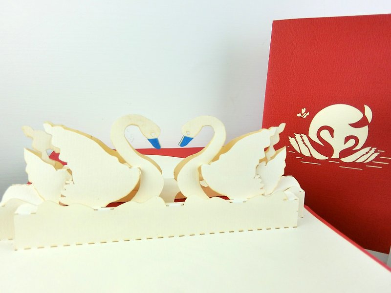 3D天鵝立體卡片 - 卡片/明信片 - 紙 紅色