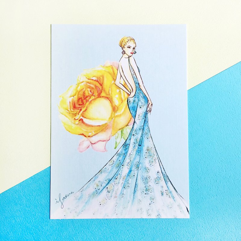 時尚插畫 明信片 蕾絲藍 - 卡片/明信片 - 紙 藍色