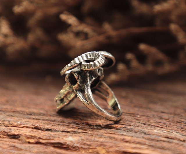 Deer Skull goat horn Ring for women made of sterling silver 925