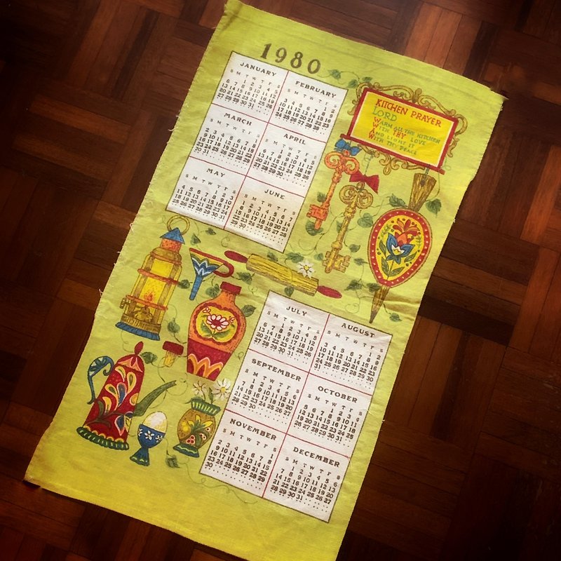 1980年 初期のアメリカ キャンバス カレンダー キッチン プレヤー - ウォールデコ・壁紙 - コットン・麻 多色