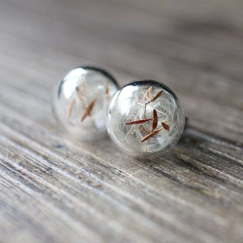 Dandelion Glass Ball Medical Steel Needle | Clip Earrings [Dream Dandelion] - ต่างหู - แก้ว สีใส