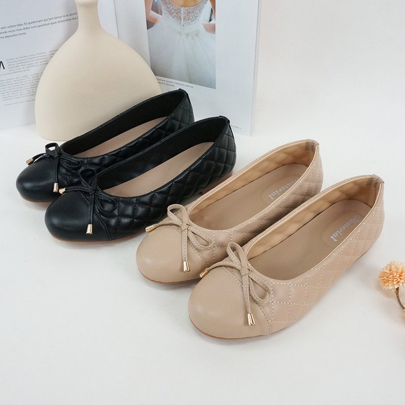 Full size 23-27 Bag shoes MIT textured diamond flat bag shoes T52905 - รองเท้าบัลเลต์ - วัสดุอื่นๆ 