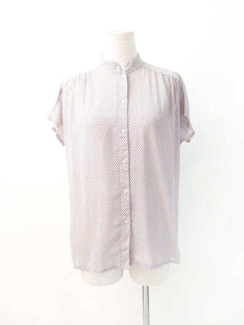 Retro Japanese Grey Purple Dot Short Sleeve Vintage Shirt Japanese Vintage Blouse - เสื้อเชิ้ตผู้หญิง - เส้นใยสังเคราะห์ สีเทา