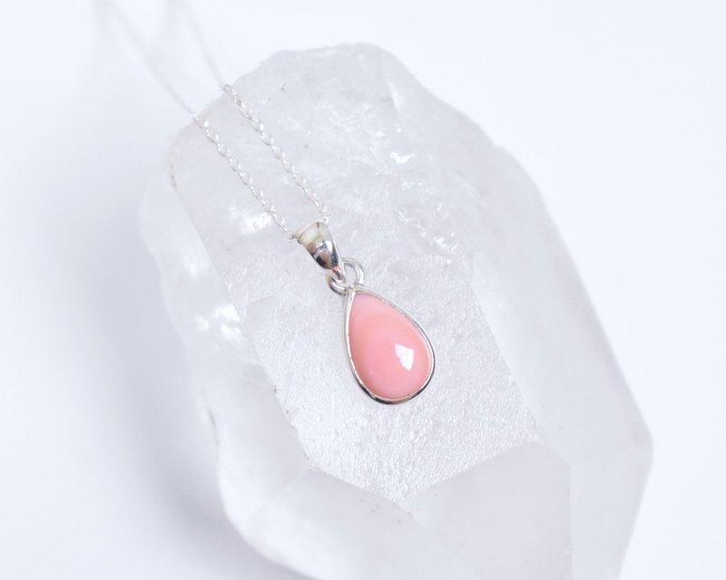 Pink Queen Conch Shell Silver Necklace, Drop Shape, Silver 925 - 項鍊 - 寶石 粉紅色