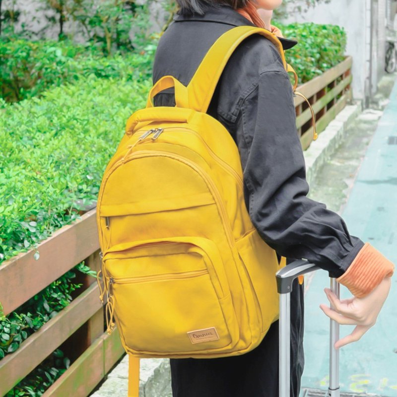 Light travel large capacity laptop backpack (yellow) - กระเป๋าเป้สะพายหลัง - ไนลอน สีเหลือง