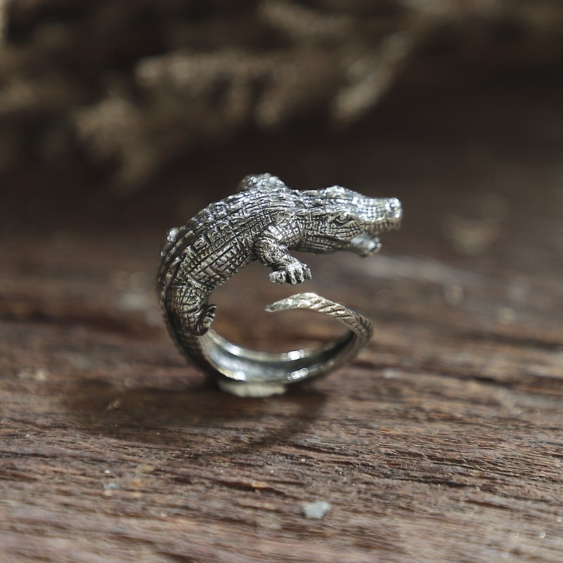 crocodile ring sterling silver nautical animal jewelry gothic Bohemian biker men - General Rings - Other Metals Silver