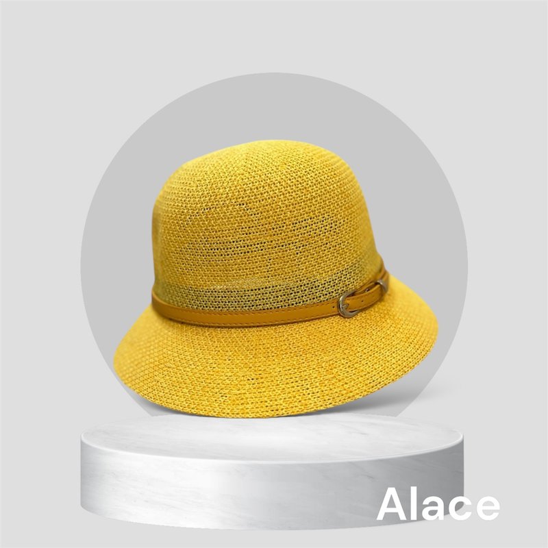 Elegant Belt Decorated Hat - Brilliant Yellow - Hats & Caps - Cotton & Hemp 