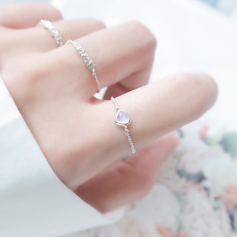 925 sterling silver moonstone chain ring adjustable free gift packaging - แหวนทั่วไป - เงินแท้ ขาว