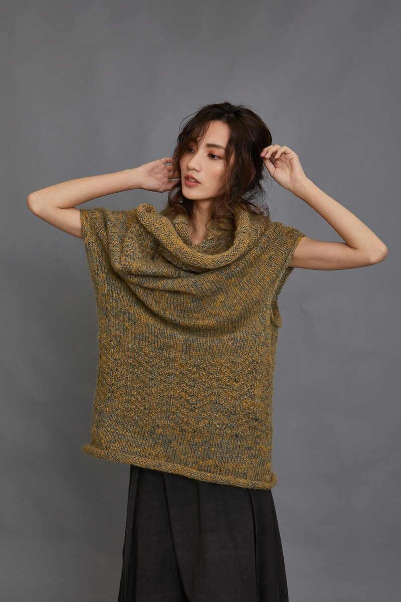 Warm mohair vest-yellow and gray-fair trade - Women's Sweaters - Wool Brown