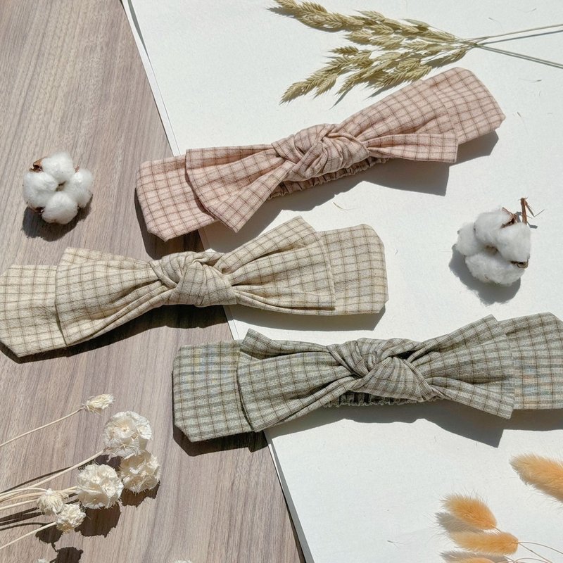 [Ingenious craftsmanship] Japanese-style ultra-fine plaid first-dyed fabric handmade bow headband - Headbands - Cotton & Hemp Multicolor