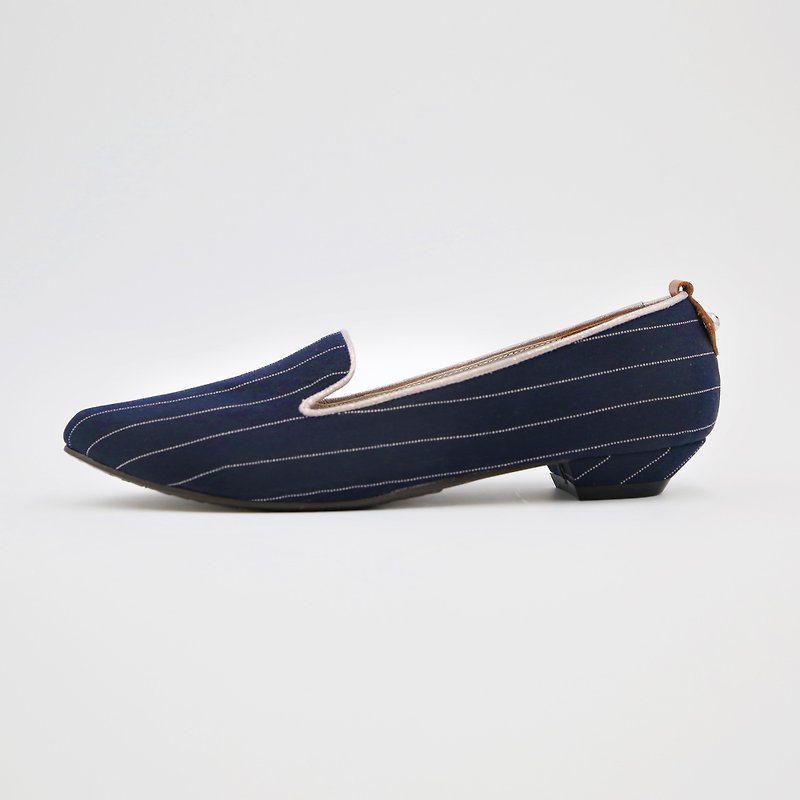British Nancy (紳士藍) Heeled Loafers 英倫系 | WL - 女款皮鞋 - 棉．麻 藍色