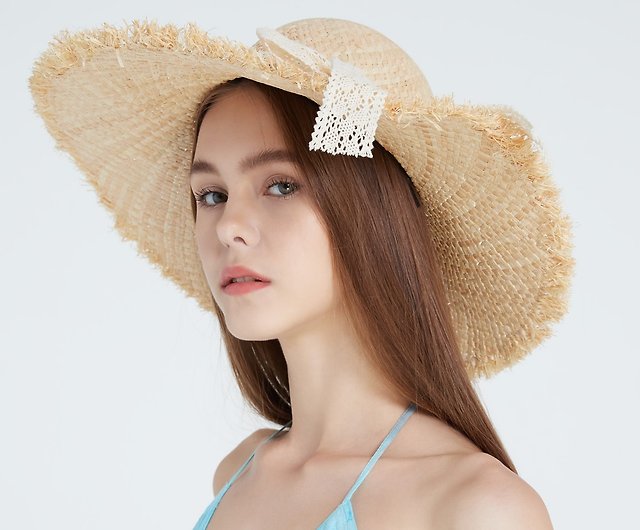 Beach Hats for Women – Natural Grass Womens Sun Hats with Lace Bow