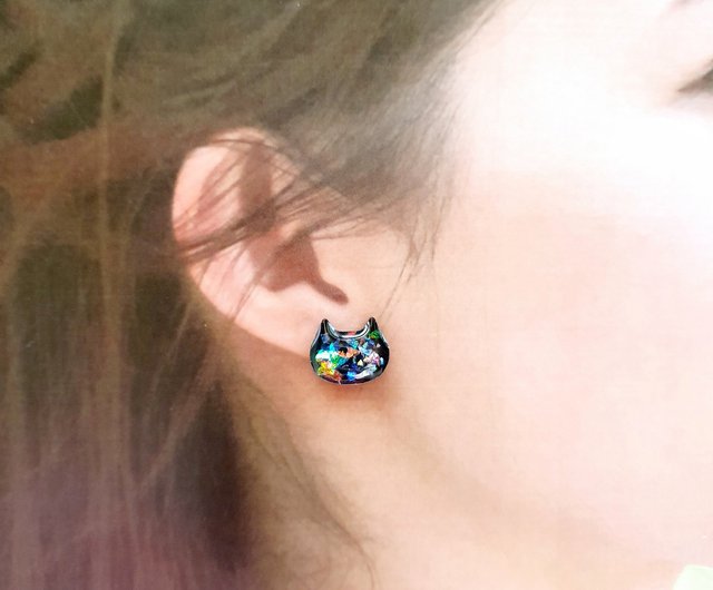 ฅハ21❤️ レジン　猫　ハロウィン　ピアス　イヤリング　ハンドメイド ハロウィン猫お化けAチャーム 2個【猫かぼちゃ 動物 レジン