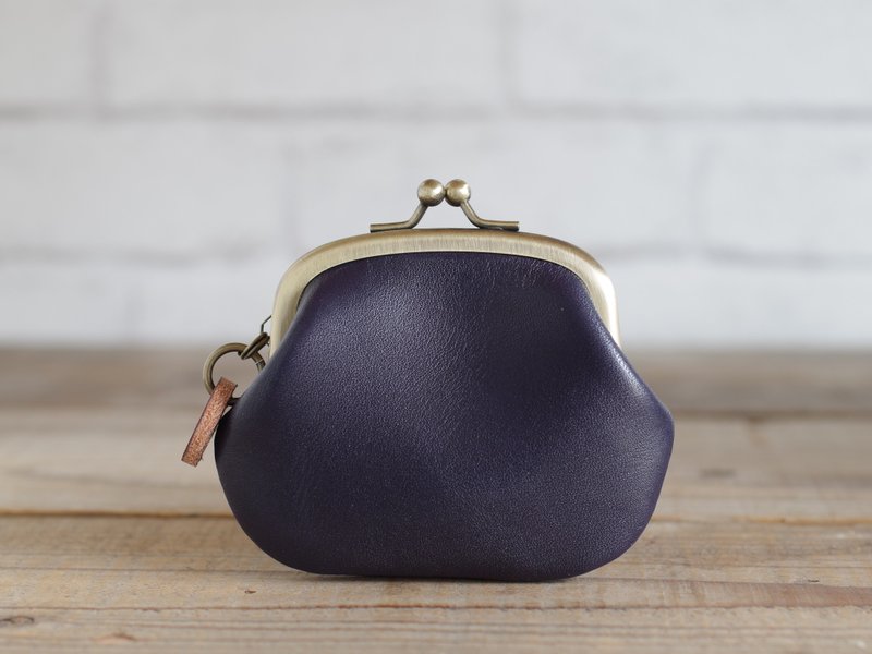 レザーがま口 ダークネイビー - 零錢包/小錢包 - 真皮 藍色