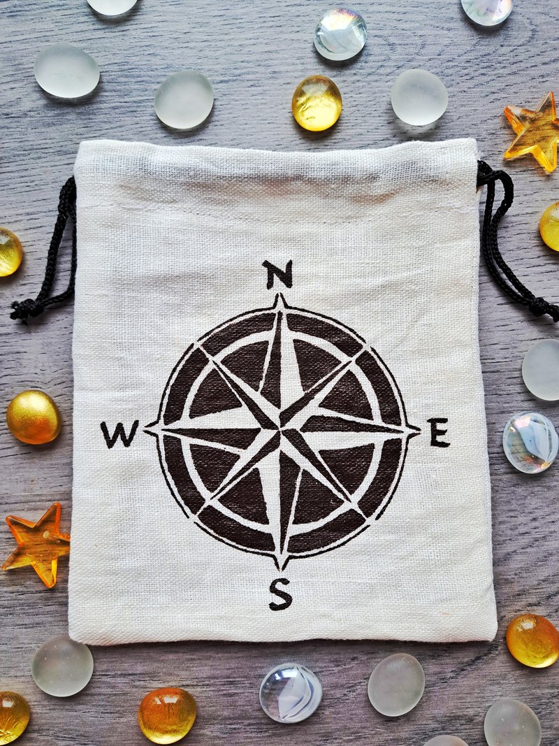 Bag for runes Drawstring Bag Runic Futhark Wiccan Pagan Linen Hand-painted - Other - Linen White