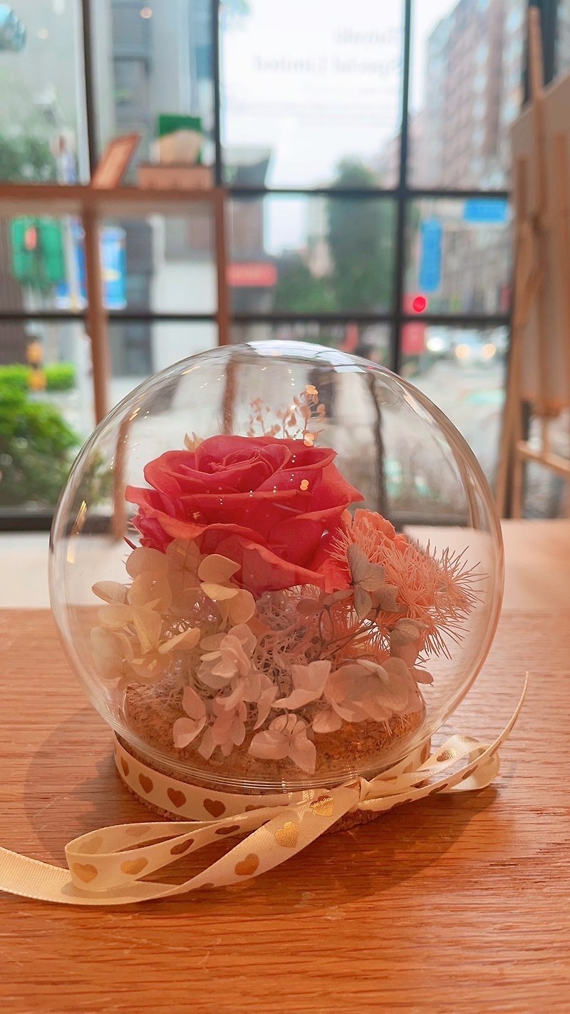 永生玫瑰玻璃許願球 - 乾花/永生花 - 植物．花 粉紅色