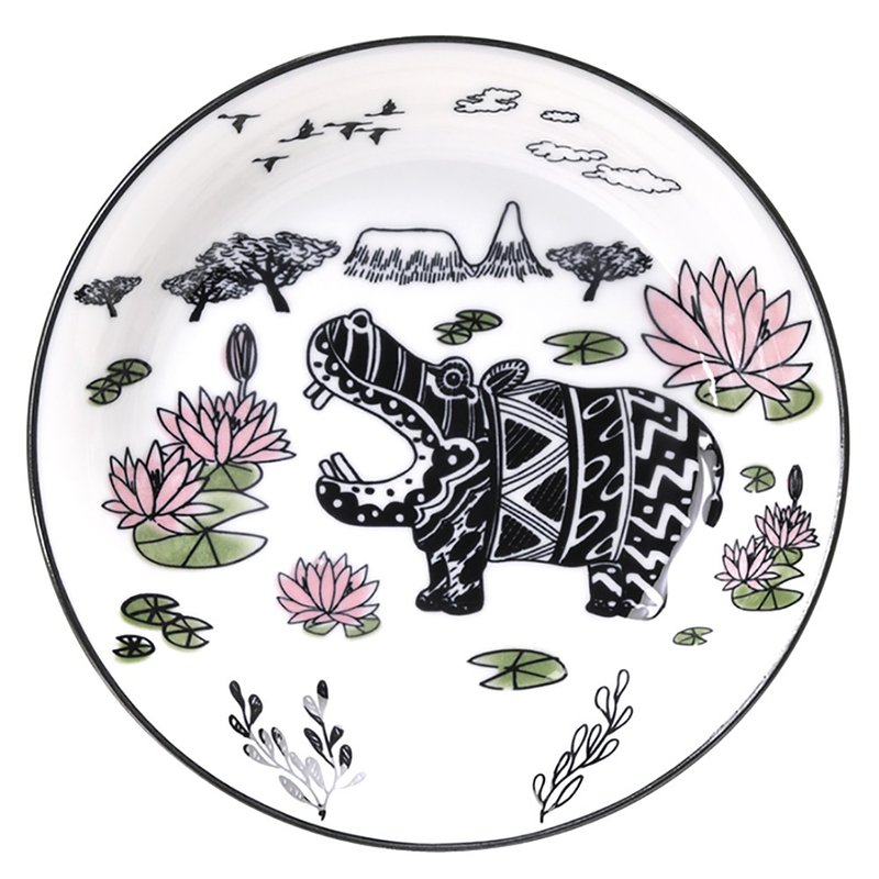 【聖誕節禮物】WANYAMA動物系列-1入深盤-河馬(21.4cm) - 盤子/餐盤/盤架 - 陶 多色
