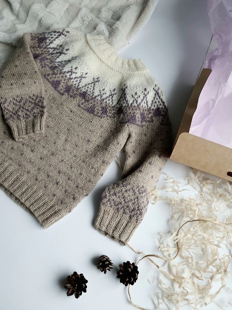 Kid's alpaca wool colorwork sweater Shaman, lopapeysa, Christmas gift wrapping - อื่นๆ - ขนแกะ ขาว
