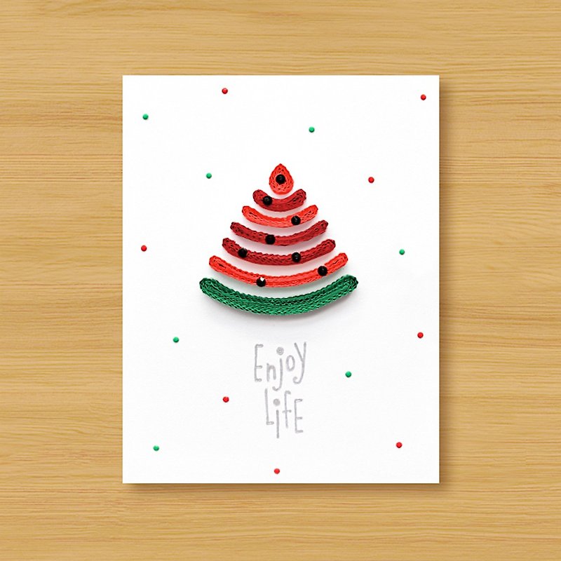 (2 options for choice) Handmade paper roll card_ Enjoy the moment-Cool summer watermelon-Universal card - การ์ด/โปสการ์ด - กระดาษ สีแดง