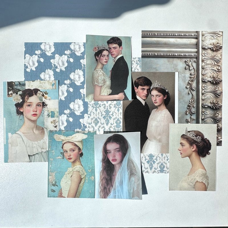 Collage pack ver.2 Turquoise Sticker + Paper MIX (anns note) vintage - 貼紙 - 紙 藍色