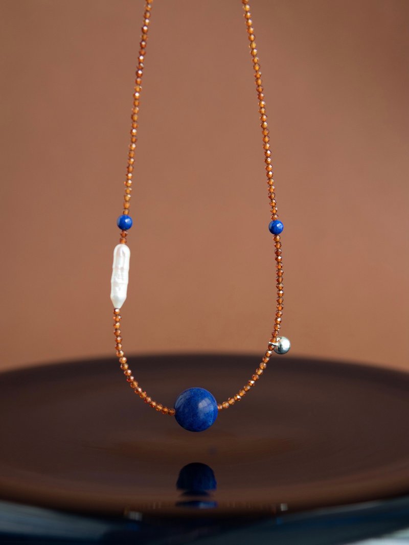 Orange Soda - Orange Stone Necklace Natural Afghan Old Mineral Lapis Lazuli Beads - Necklaces - Crystal 