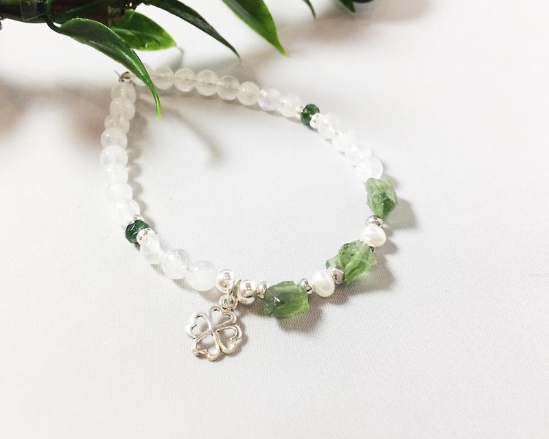 MH sterling silver natural stone custom series_Lucky Girl_月月石 - Bracelets - Gemstone Green