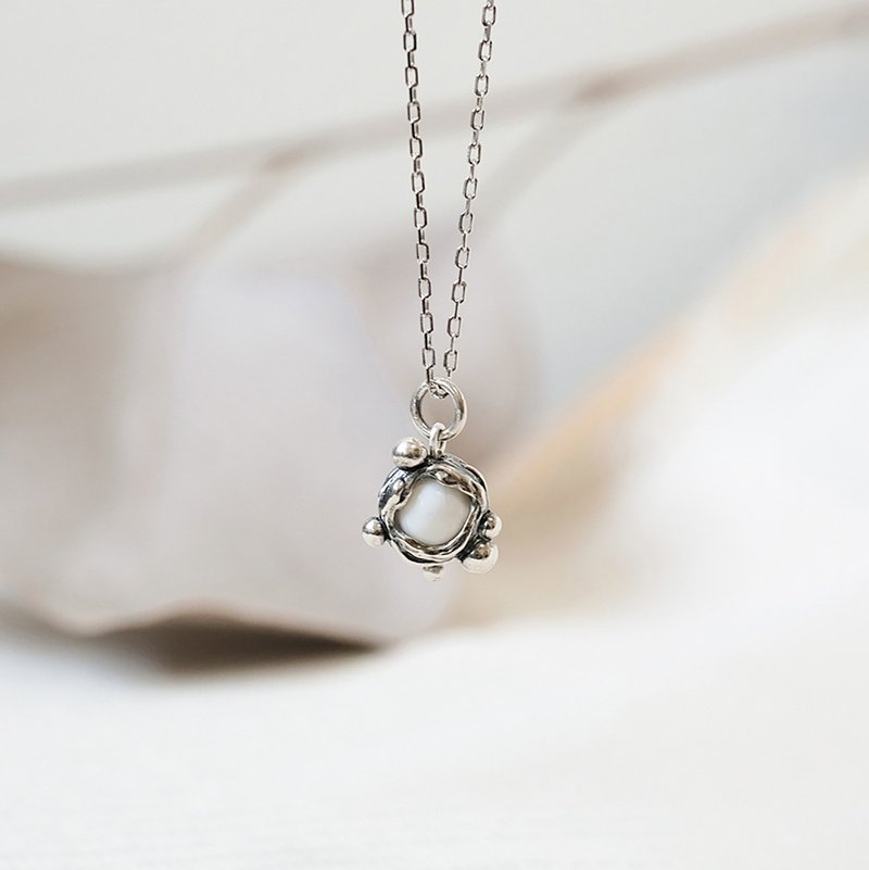 Handmade Silver 925 Sterling Silver Little Monster Ball Necklace with White Stone - Necklaces - Sterling Silver White