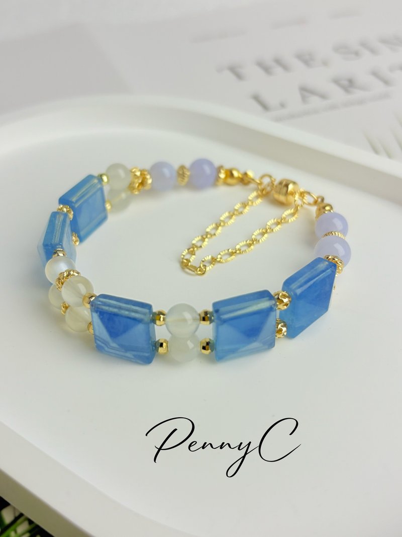 水晶手鍊 海藍寶 藍紋瑪瑙 月光石 穩定情緒 舒緩壓力 放鬆心情 - 手鍊/手鐲 - 水晶 