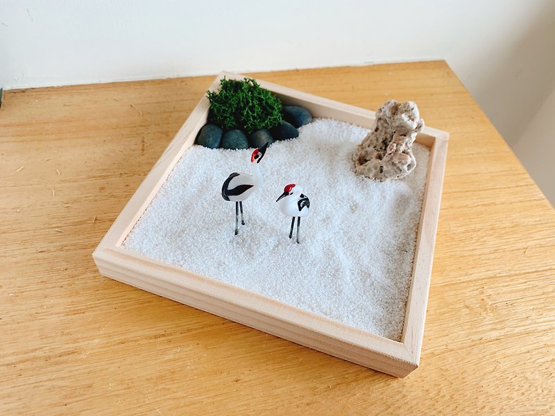 Pure natural Japanese Zen original color wooden box sand table dry mountain water crane give a gift to the zen - Items for Display - Wood White