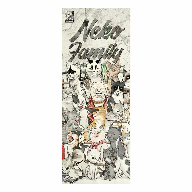 Neko family Yakuza Cat Tenugui Canvas No frame - 其他 - 棉．麻 白色