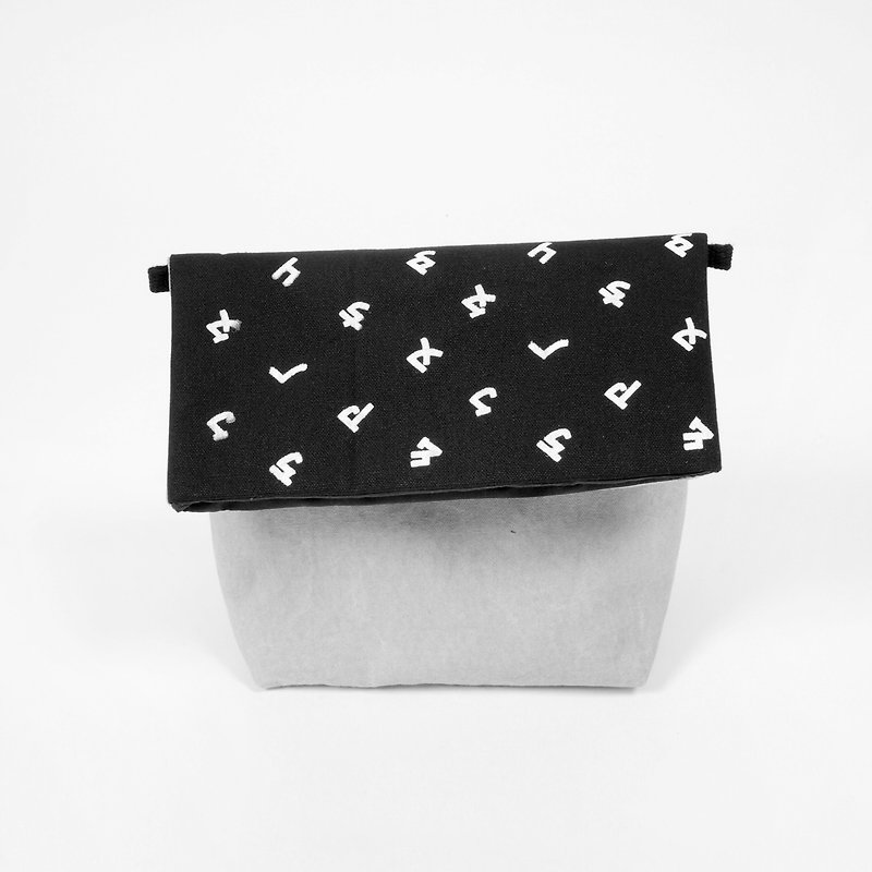 Phonetic symbols hand-printed double-sided folding bag / side backpack - gray black - กระเป๋าแมสเซนเจอร์ - ผ้าฝ้าย/ผ้าลินิน สีเทา