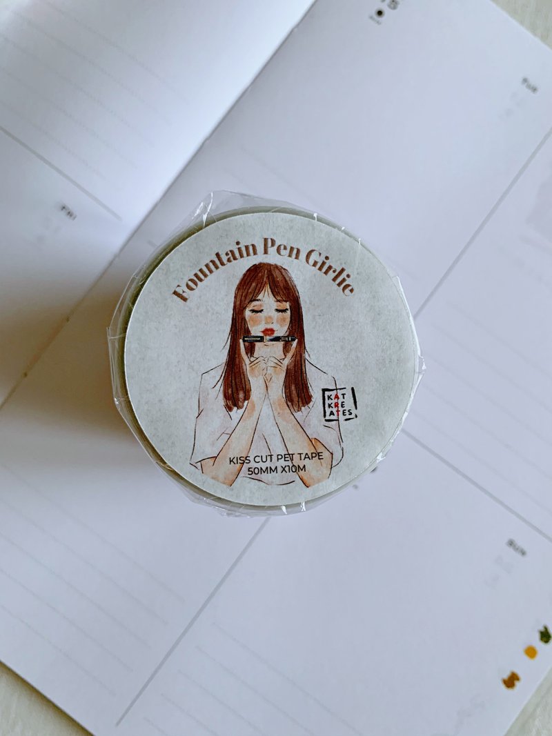 Fountain Pen Girlie / Kisscut PET Tape - 紙膠帶/和紙/PET - 其他材質 
