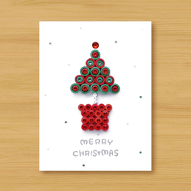 手作りのロール紙カード_クリスマスの願い小さな鉢植え-タイプD - カード・はがき - 紙 グリーン