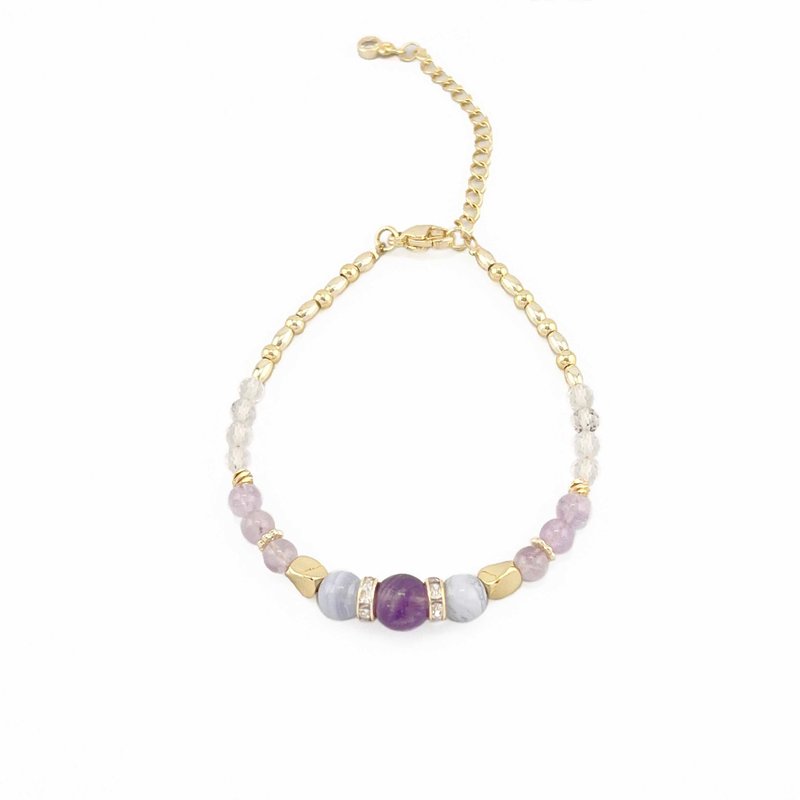 [Natural crystal beaded bracelet] Goddess's wine glass gold - Bracelets - Crystal Purple