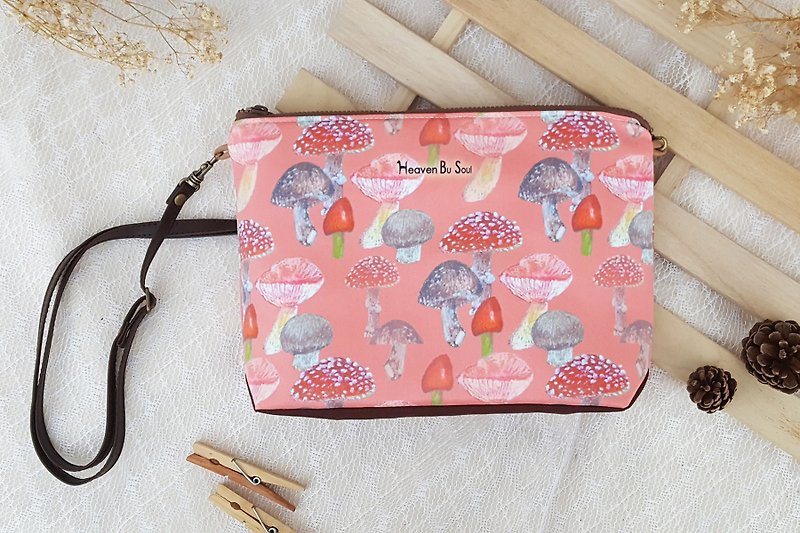 Rouge mushroom forest side backpack oblique bag - Messenger Bags & Sling Bags - Polyester Pink