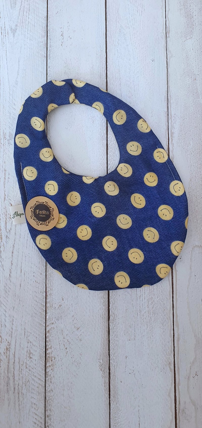 Smiling denim-dark blue-eight layers <yarn 100% cotton double-sided egg-shaped bib. Saliva towel - Bibs - Cotton & Hemp Blue